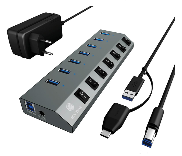 ICY BOX HUB USB-C/USB-A - 7x USB-A (z wyłącznikami) IB-HUB1701-C3 - 1265615 - zdjęcie